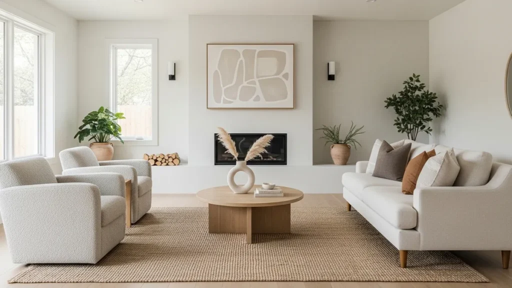 Ambiente residencial contemporâneo claro e organizado com atmosfera de harmonia e bem-estar