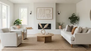 Ambiente residencial contemporâneo claro e organizado com atmosfera de harmonia e bem-estar