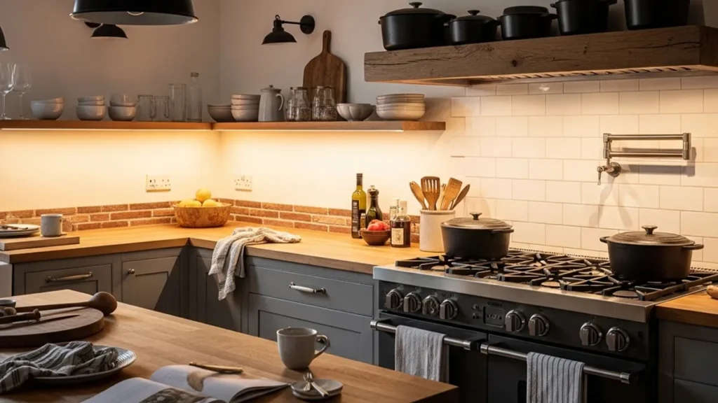 Cozinha afetiva com panelas de ferro e atmosfera acolhedora de tradição familiar