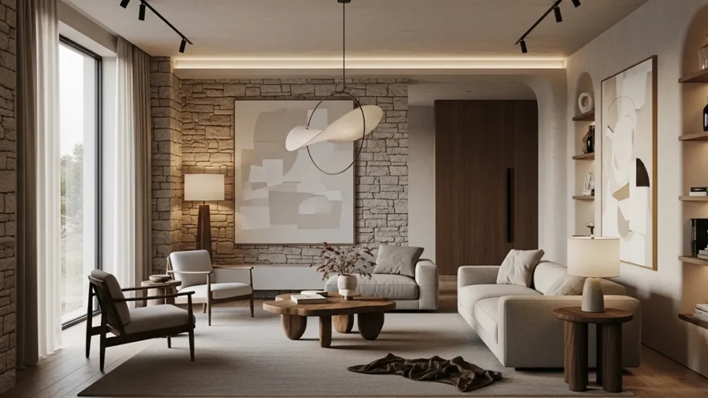 Projeto de interiores contemporâneo com linguagem sensorial e integração entre arte, arquitetura e design